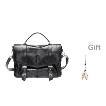 PECO Cow Leather Messenger Bag, Crossbody, One Shoulder Handbag Medium Size Women's Black