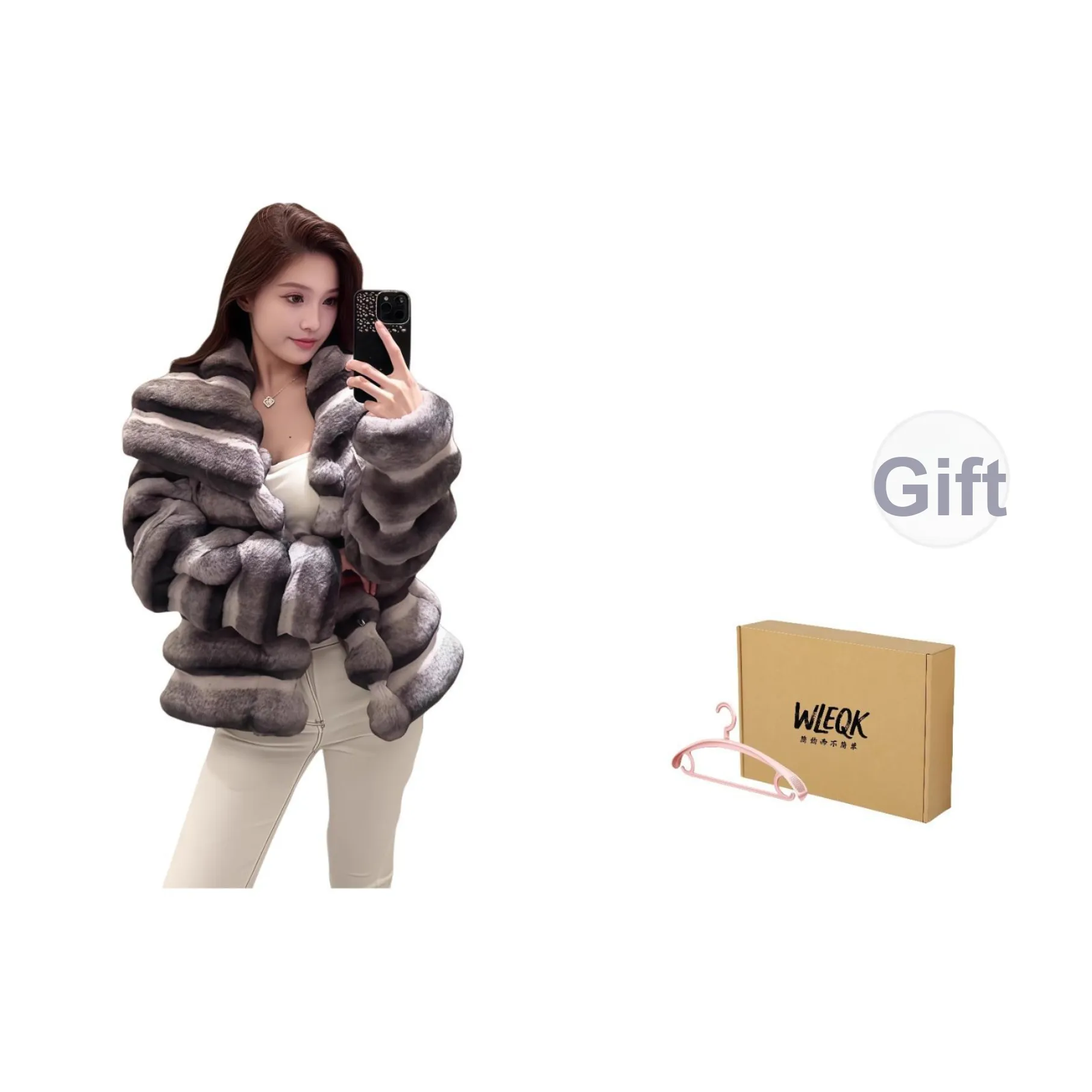 WLEQK Серый Женские Меховые изделия