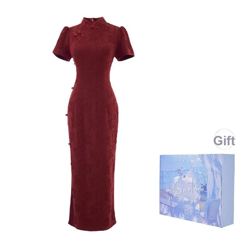 Blovelan Cheongsam Women's Zhu Yan Red, Includes Gift Box Set
