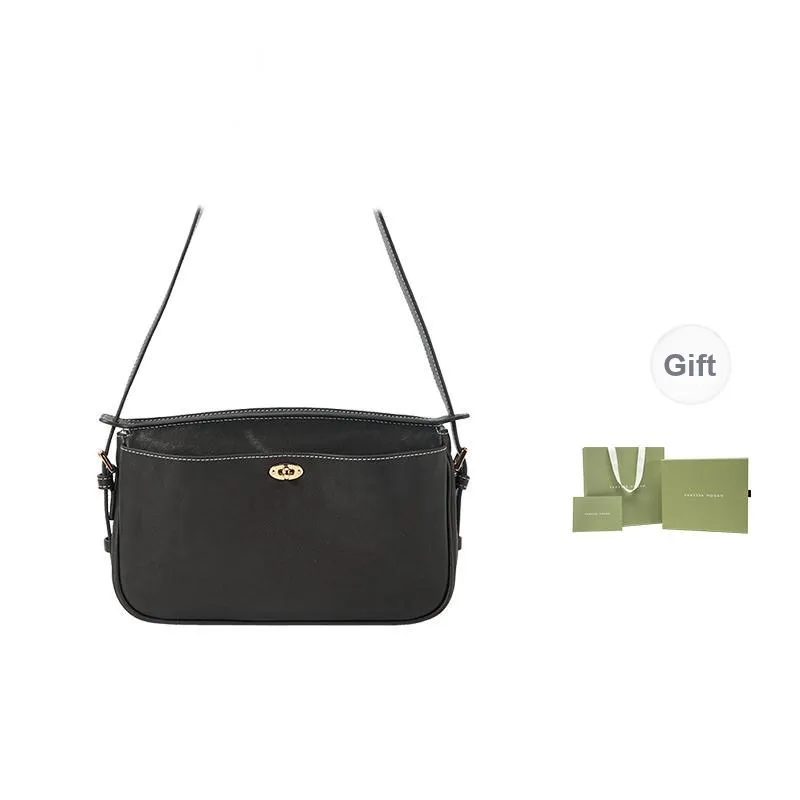 VANESSA HOGAN Top Grain Cow Leather Crossbody Bag Pochette, Shoulder Bag Women's Cocoa Red Brown/Obsidian Black-6