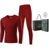 Men's V-Neck Clothing Sets (Burgundy) 100% cotton Skin-Friendly/3A Antibacterial