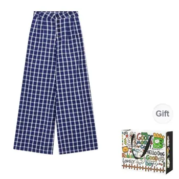 DEDY Casual Pants Women's Blue Plaid