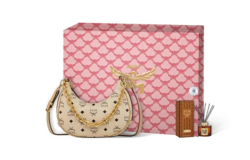 MCM Aren Leather Shoulder Bag Trumpets Unisex Beige-2