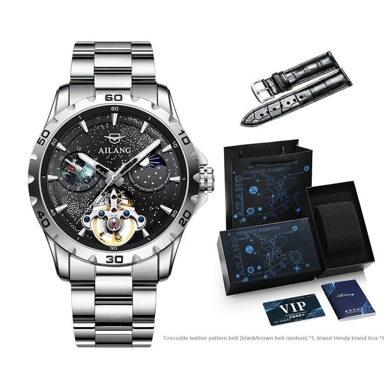 AILANG Automatic Mechanical Movement Stainless Steel Watchband Watch Men's Watches Blue Dial-4