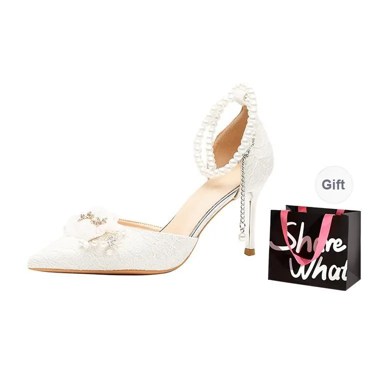 BIGTREE Slim Heel High Heels Women's White-7