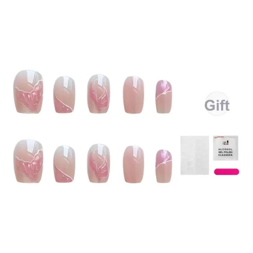 JIABITU Кошачий глаз Золотая рыбка Ласточкин хвост Цветочный Pure Desire False Nail Короткий LADDER Розовый Градиентный Стиль Инстаграм