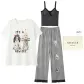 Ecru (Short-Sleeved+Camisole+Pants) Three-Piece Set