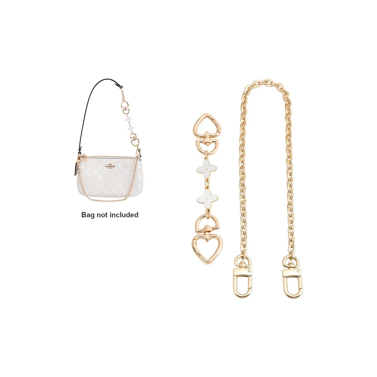 Luxury Care Artisan Workshop Bag Straps White Four Leaf Clover 15cm+Decorative Chain 40cm