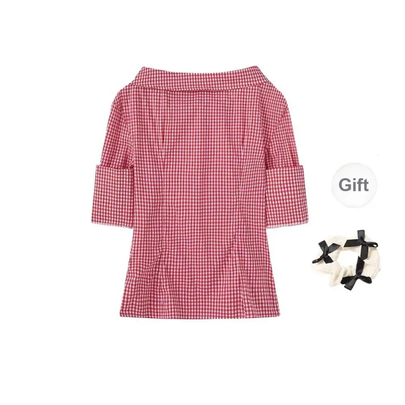 TURN UP Shirt Women's Red Plaid-1