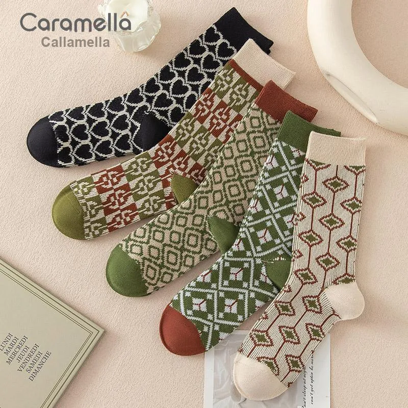 Caramella Mid Calf Socks Unisex 5 Pack Color Block-21