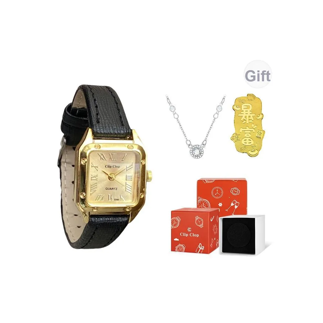 Clip Clop Кварцевый механизм искусственная кожа ремешок женские часы золотой циферблат