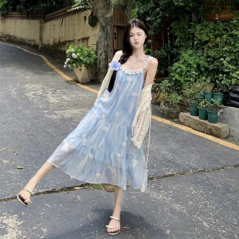 TASTILY Slip Dresses Women's Blue-4