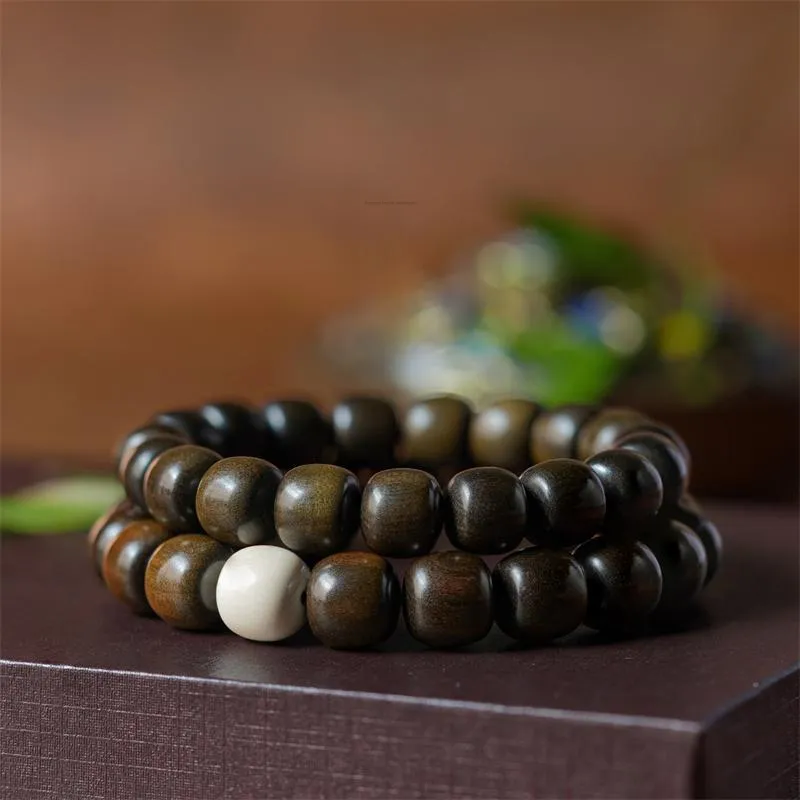 FANGYUANXIAOFU Laoshan Sandalwood Plain Circle Beaded Bracelet Unisex-8
