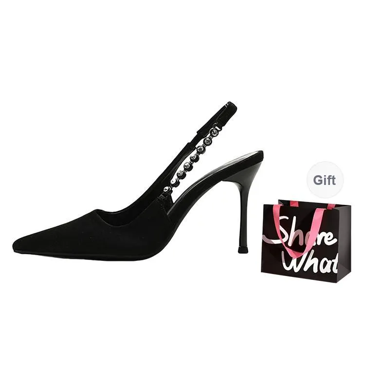 BIGTREE Slim Heel High Heels 9cm Women's Black-7