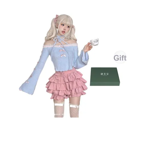 YuChaJia Комплект с юбкой Женские Двухкомпонентный комплект Розовый Синий Контрастный