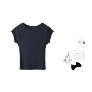 Fstudio Korean Style Solid Color Crew Neck Top Knitted Fabric Short Sleeved T Shirts Women's