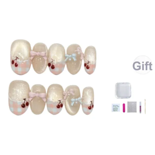 A Few More Cute Вишня Освежающий Милый Французский Кошачий глаз Наклейки для Ногтей Handcrafted False Nail Tips Овал Телесный Coquette