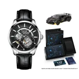 Silver Case Black Dial Black Leather Strap[Limited Sports Car Clothing Sets]