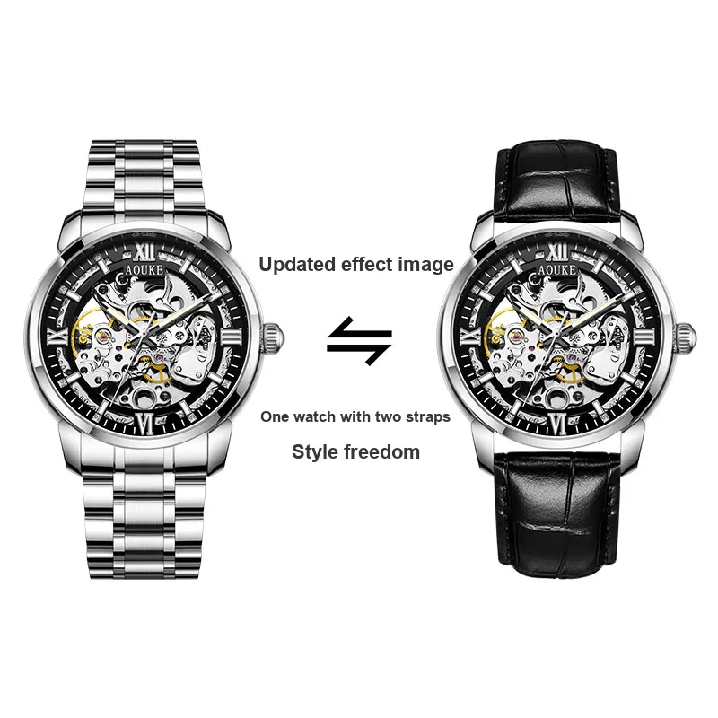 AOUKE China Chic Mechanical Movement Stainless Steel Watchband Watch Men's Watches Cut Out Dial-1