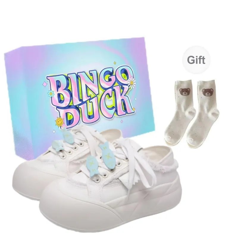 BINGO DUCK Slip Resistant Low Top Skateboard Shoes Women's White-0