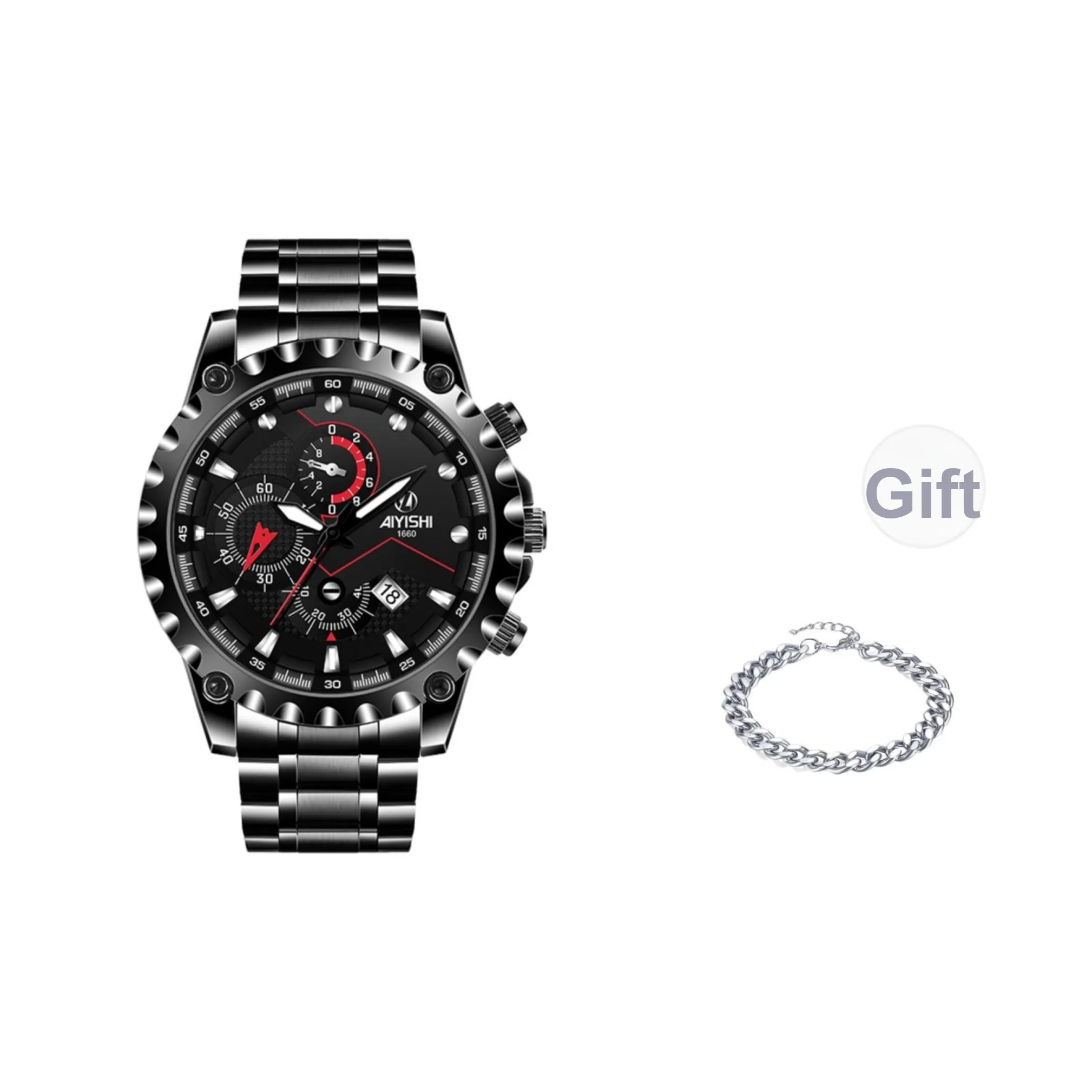 AIYISHI Кварцевый механизм Мужские часы 42 мм Черный