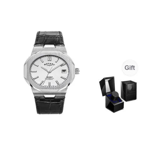 ROTARY Wrist Watch Automatic Mechanical Movement Genuine Leather Strap 36mm Silver Dial Women's Watch