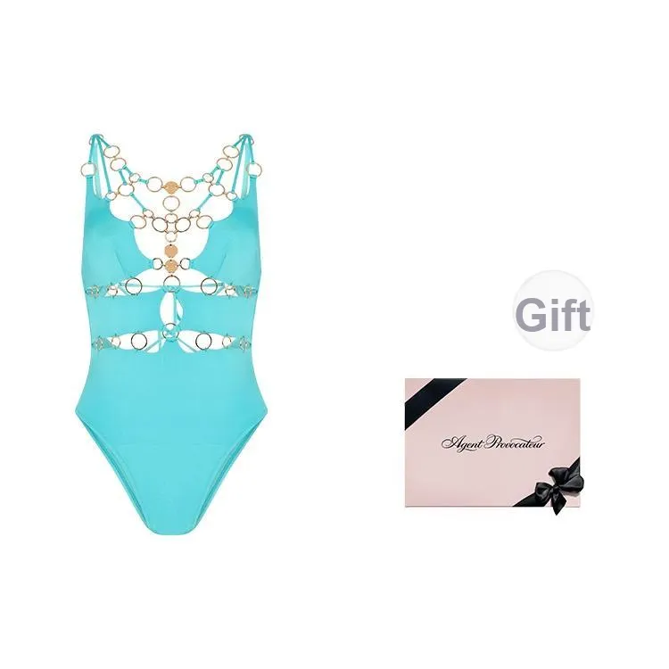 Agent Provocateur DAVINE Series One-Piece Swimsuits Women's Cyan/Gold