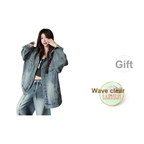 LANGQING Изображение Цвет Подарок Wave Прозрачный Бренд Наклеенный Женская Джинсовая Куртка