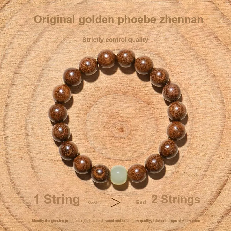 Xiang Yin Golden Sandalwood Fortune Comes Buddhist Bead Beaded Bracelet Unisex-3