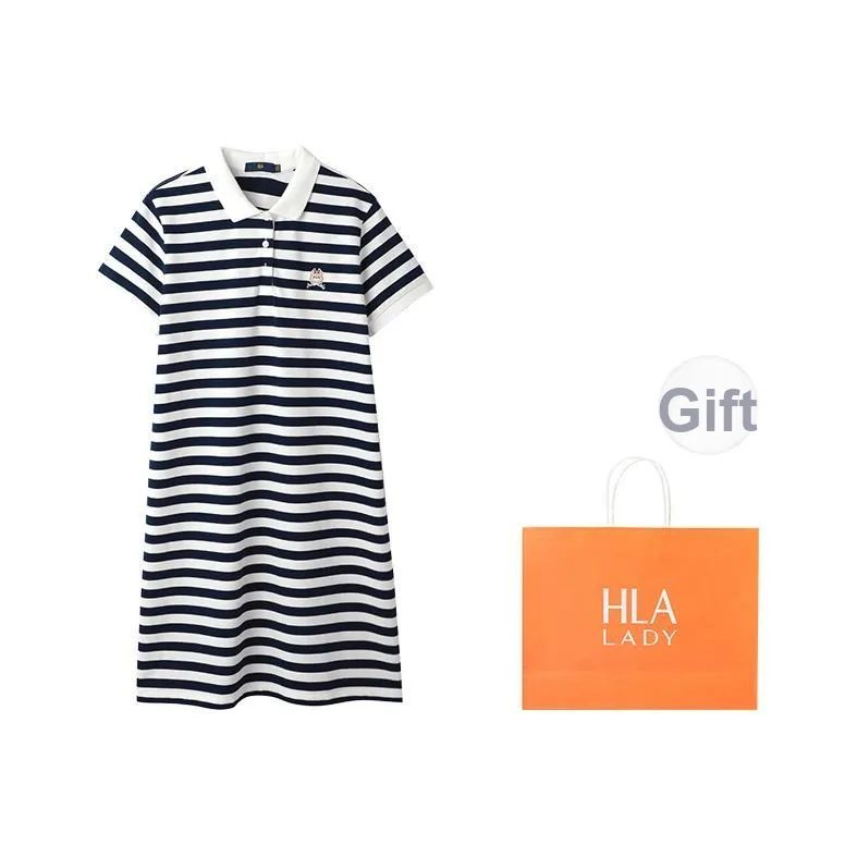 HLA Короткий рукав Платье Женское Белое Полосы