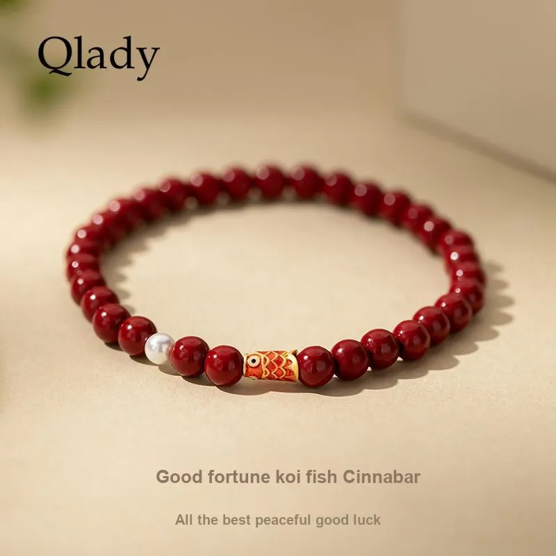QLADY Reconstructed Cinnabar Bracelets Unisex-3