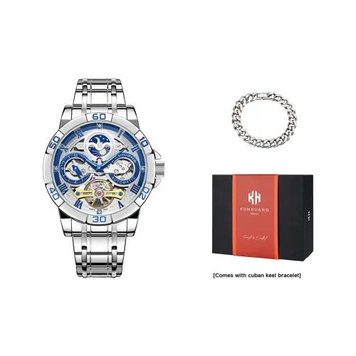 KUN HUANG Time And Space Series Механическое устройство Стальной ремешок Часы Мужские Часы Череп Циферблат