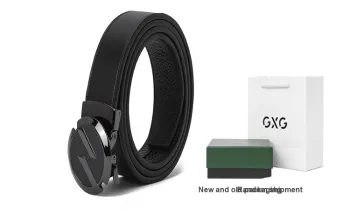 GXG Genuine Leather Business Belt With Versatile Casual Automatic Buckle Leather Belts Men's Black 3.5cm