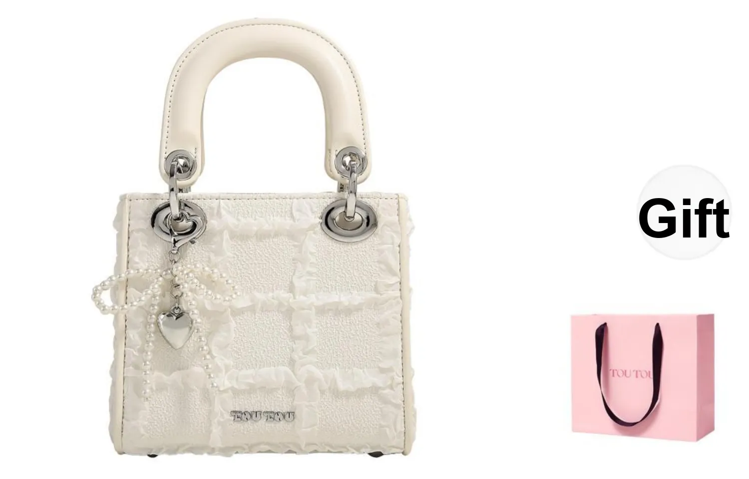 TOUTOU PU Crossbody Bag Medium Size Women's Cream White
