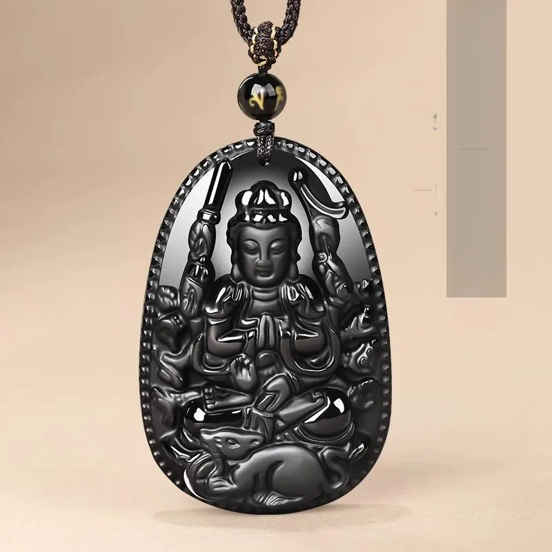 Stone On The Line Natural Obsidian Pendants Unisex-1