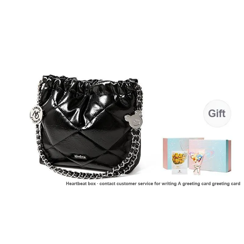 15 MINS Synthetic Leather Bucket Bag Chain Shoulder Bag Regular Women's Space Silver/Ecru/Midnight Black-8