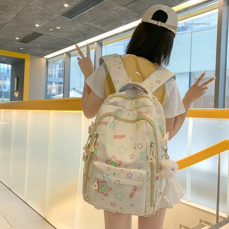 Worm's Home Nylon Backpack Regular Women's White/Yellow/Black/Pink-9