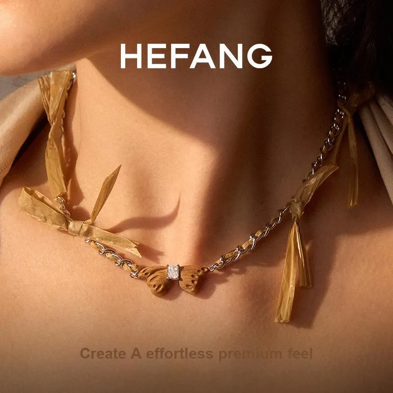 HEFANG Copper Lace Up Leaf Butterfly Necklace Women's-1
