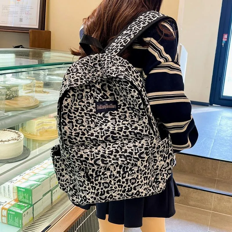 KAMLUI Canvas Bag Backpack Regular Unisex Pink Leopard Print/White Leopard Print/Brown Leopard Print/Blue Leopard Print-10