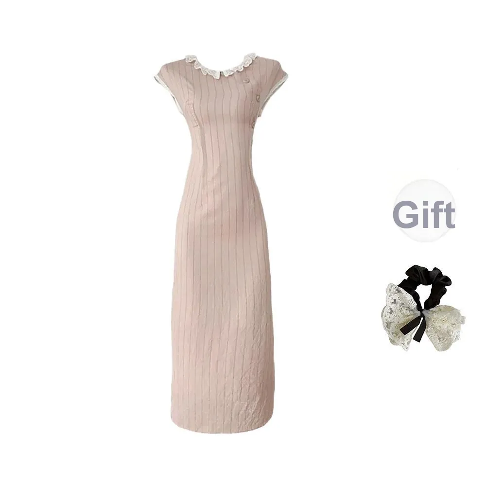 PAVEA Short Sleeved Dress Women's Pink+Hair Tie Comes With