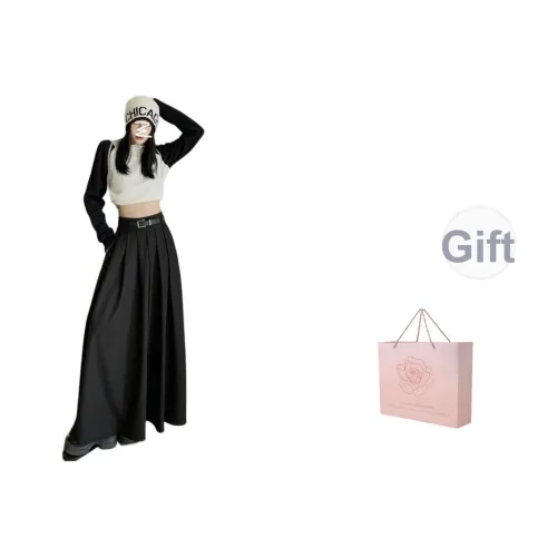 ZAZN Повседневный Длинный Юбка Женские Черный Включает Ремень