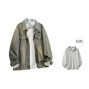 OGEK Denim Jacket Unisex Washed Yellow Mud Includes Gray White Polo+Brooch