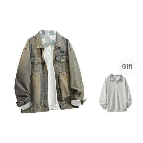 OGEK Denim Jacket Unisex Washed Yellow Mud Includes Gray White Polo+Brooch