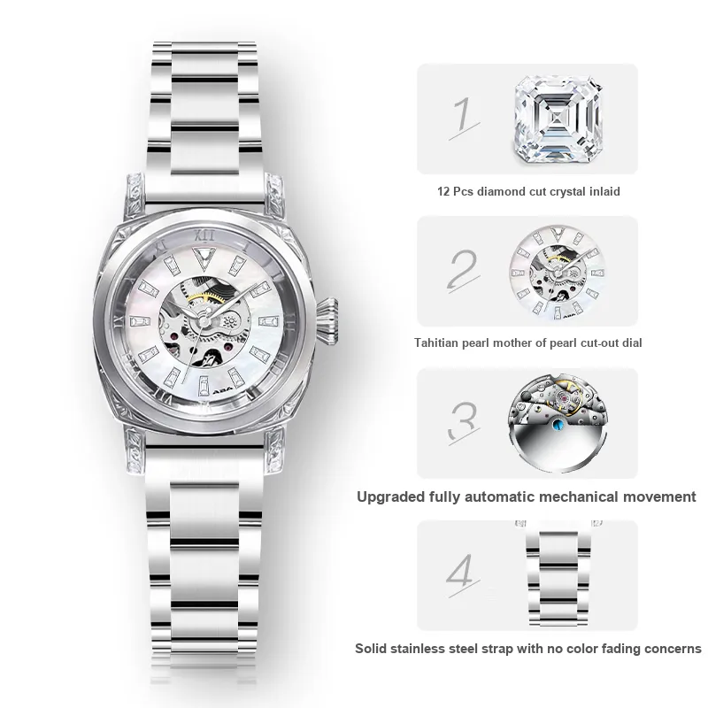 ABA Automatic Mechanical Movement Watch Unisex White Dial-2