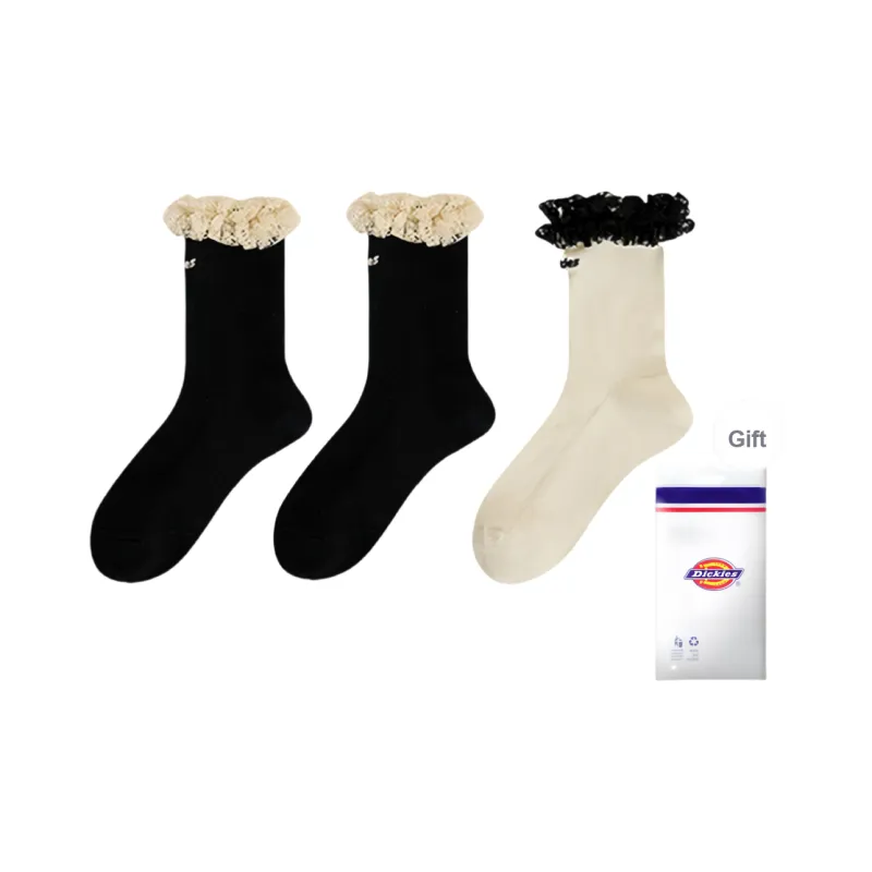 Dickies Moisture-Wicking Breathable Lace Trim Design Fall And Winter Crew Socks Women's-1