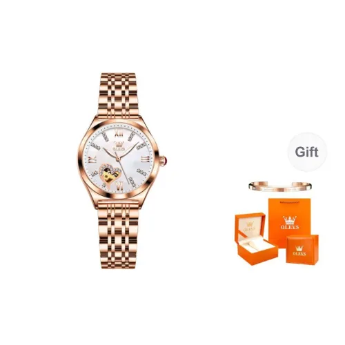 OLEVS Mechanical Movement Stainless Steel Watchband Watch Women's Watch White Dial