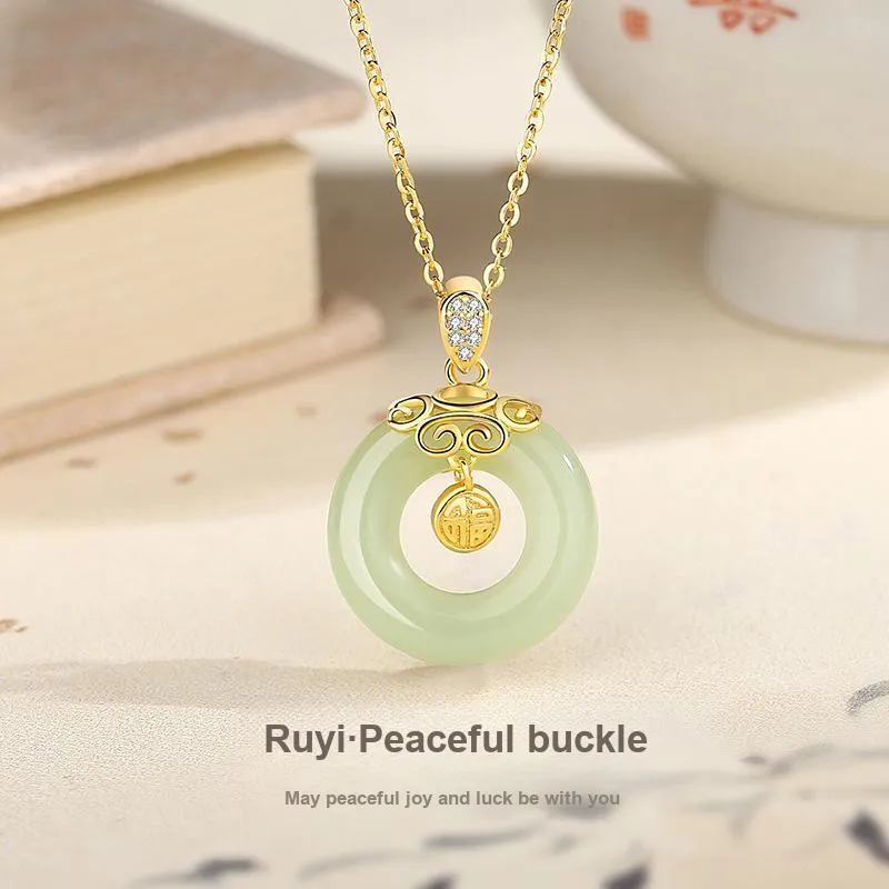 WEITIANXUAN Hetian Jade Necklaces Pale Greenish White Jade Women's-1