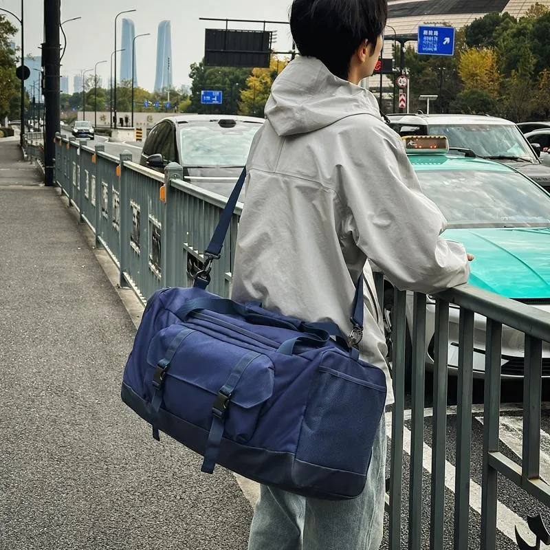 GOBLIN SHARKS 1759 Nylon Gym Bag Large Size Unisex Black/Dark Blue/Light Blue-11