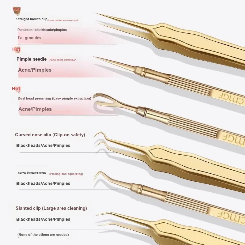 XIAOTIANLAI Pimple Pinch Cell Extractor Set, Acne Fighting Blackhead Removal Tweezers, Ultra Fine Pimple Squeezing Tool-3