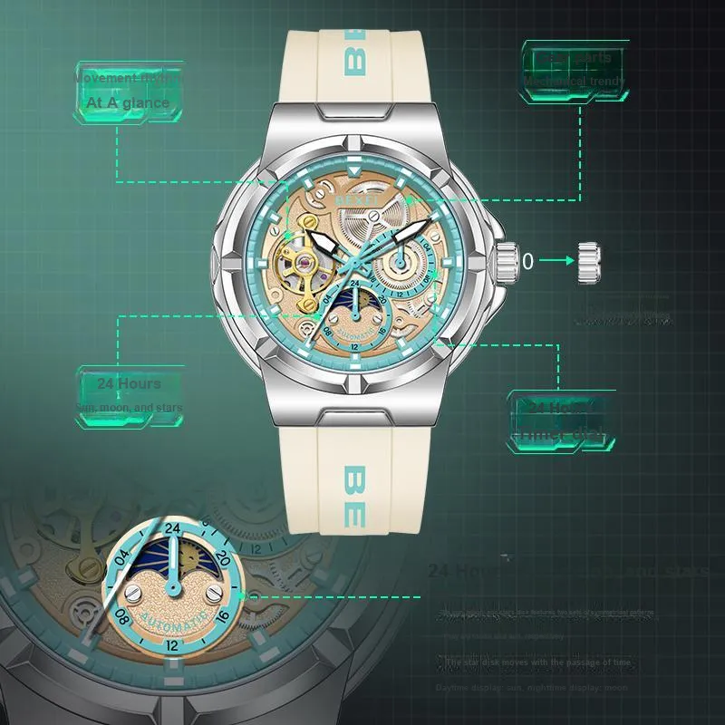 BEXEI Explorer Collection Mechanical Movement Watch Men's Watches Blue Dial-5